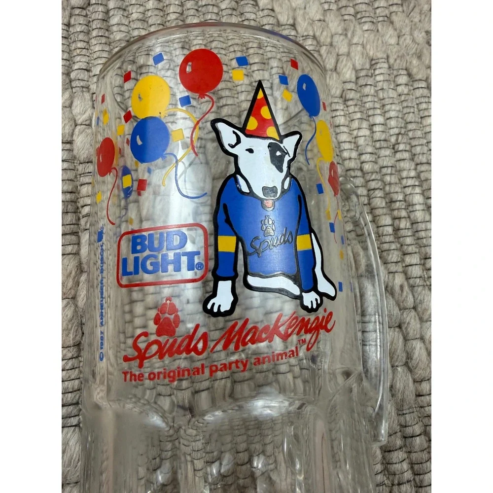 Bud Light Beer Mug Unisex OS Spuds MacKenzie 1987 Vintage Party Animal Glass 8